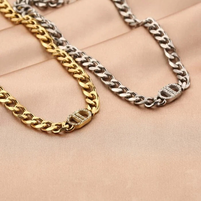 Diamond D chain ketting zilver