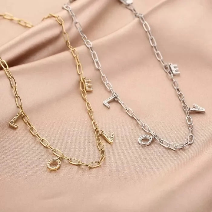 Diamond love ketting goud