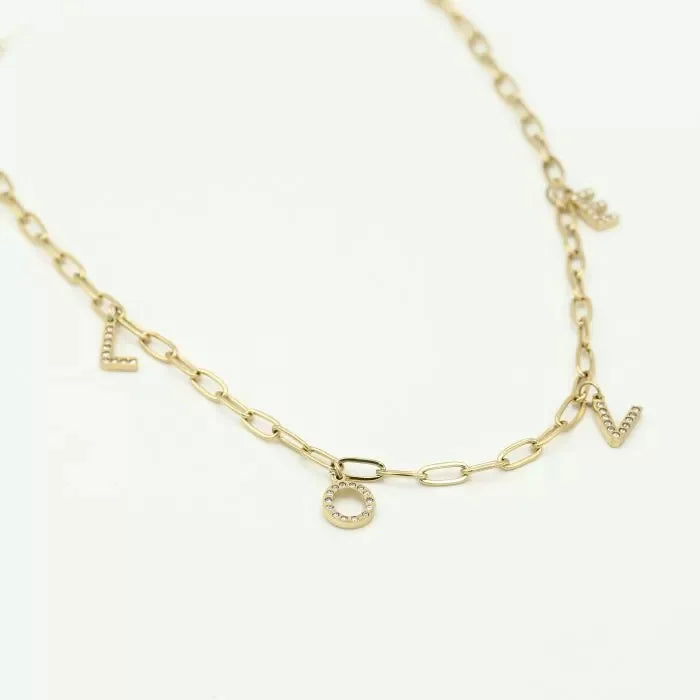 Diamond love ketting goud