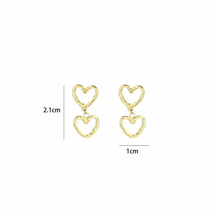 Double heart oorbellen goud