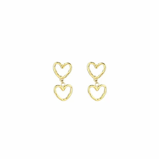 Double heart oorbellen goud