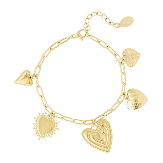 Big heart charms armband goud