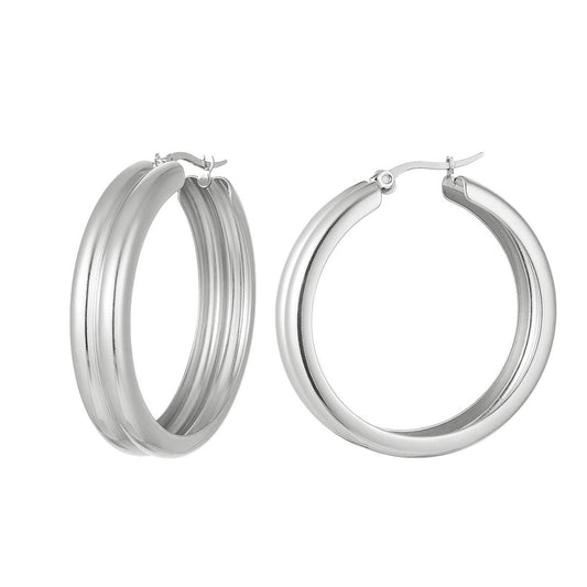 Double hoop oorbellen zilver