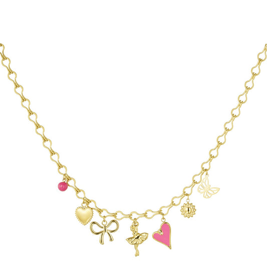 Pink charms ketting goud