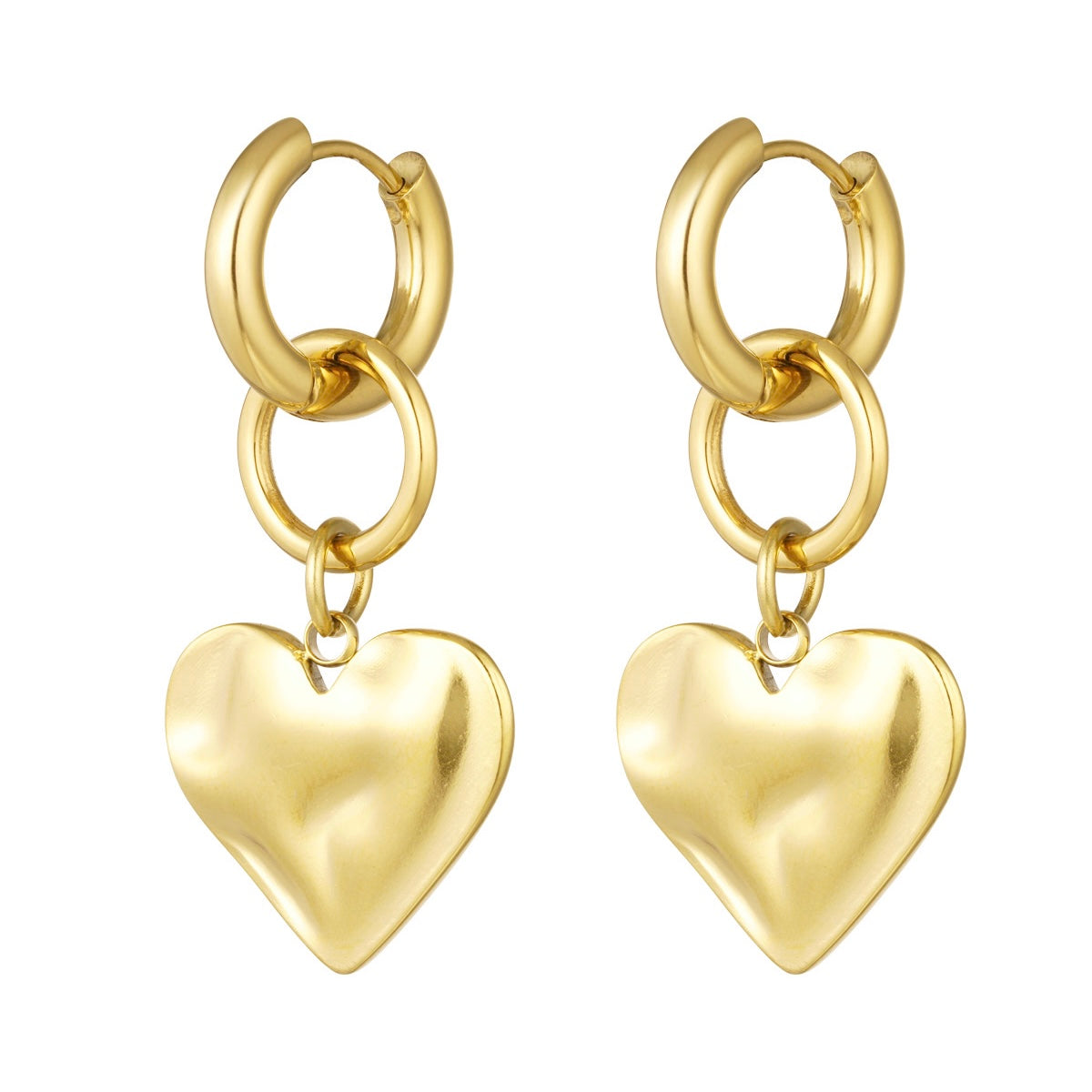 Chunky heart charm oorbellen goud