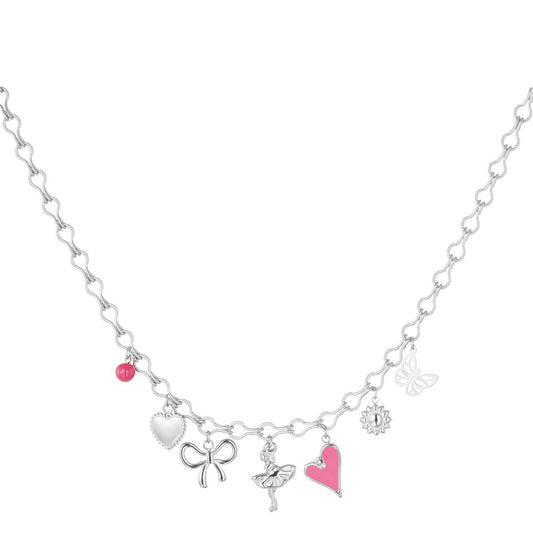 Pink hearts ketting zilver