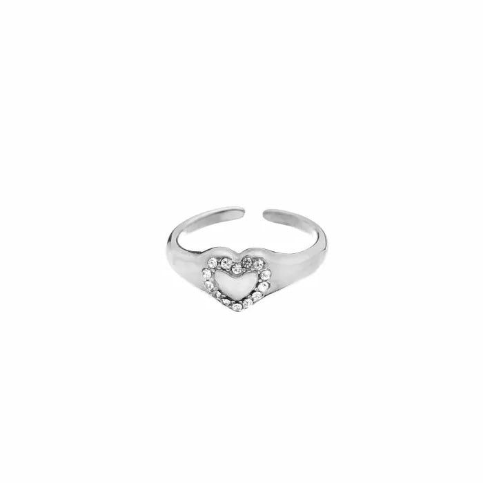 Diamond heart ring zilver