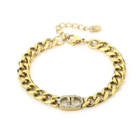 Diamond D chain armband goud