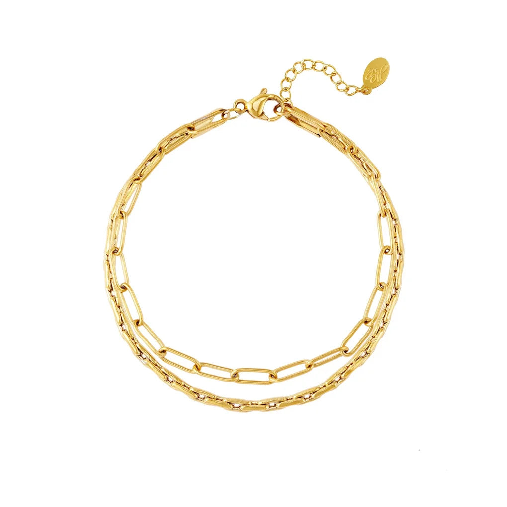 Double chained armband goud