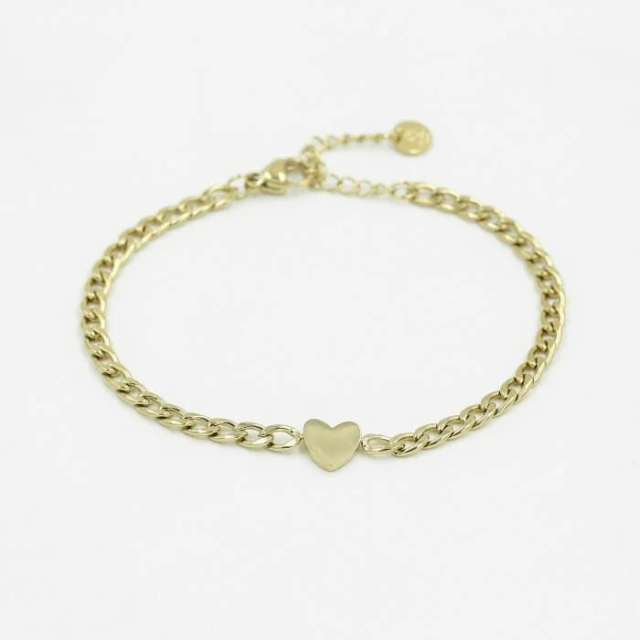 Heart chain armband goud