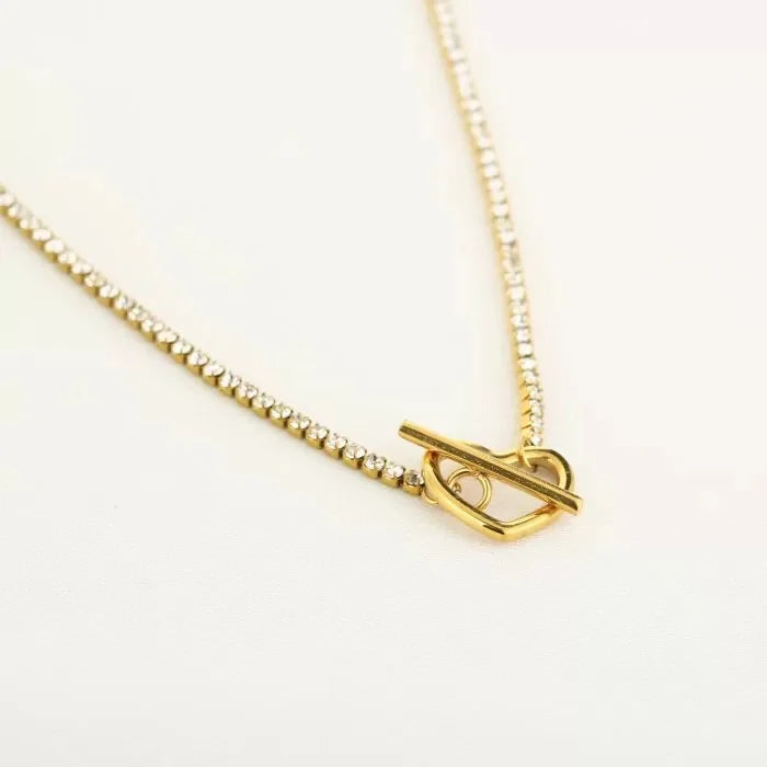 Heart tennis chain ketting goud