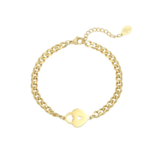 Locked heart armband goud