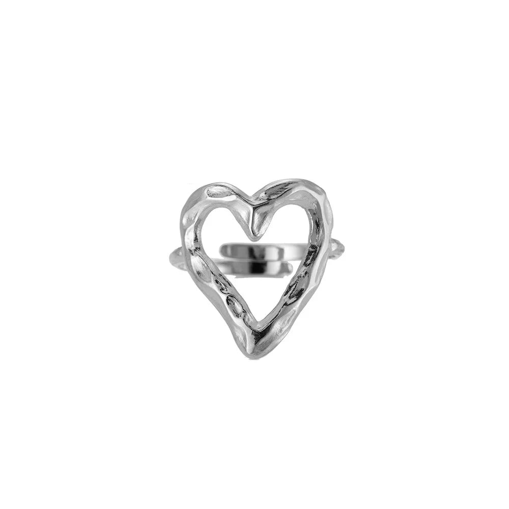 Rough heart ring zilver