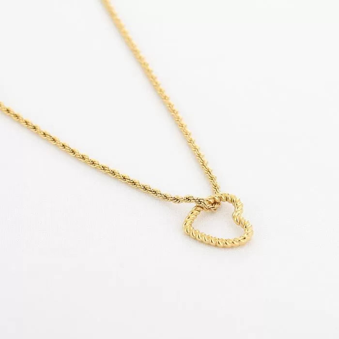 Twisted vallend hart ketting goud