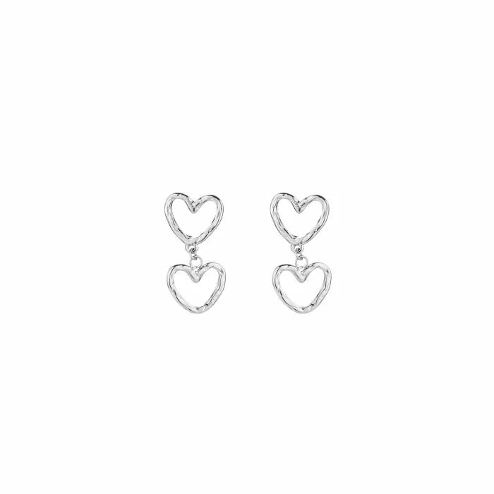 Double heart oorbellen zilver